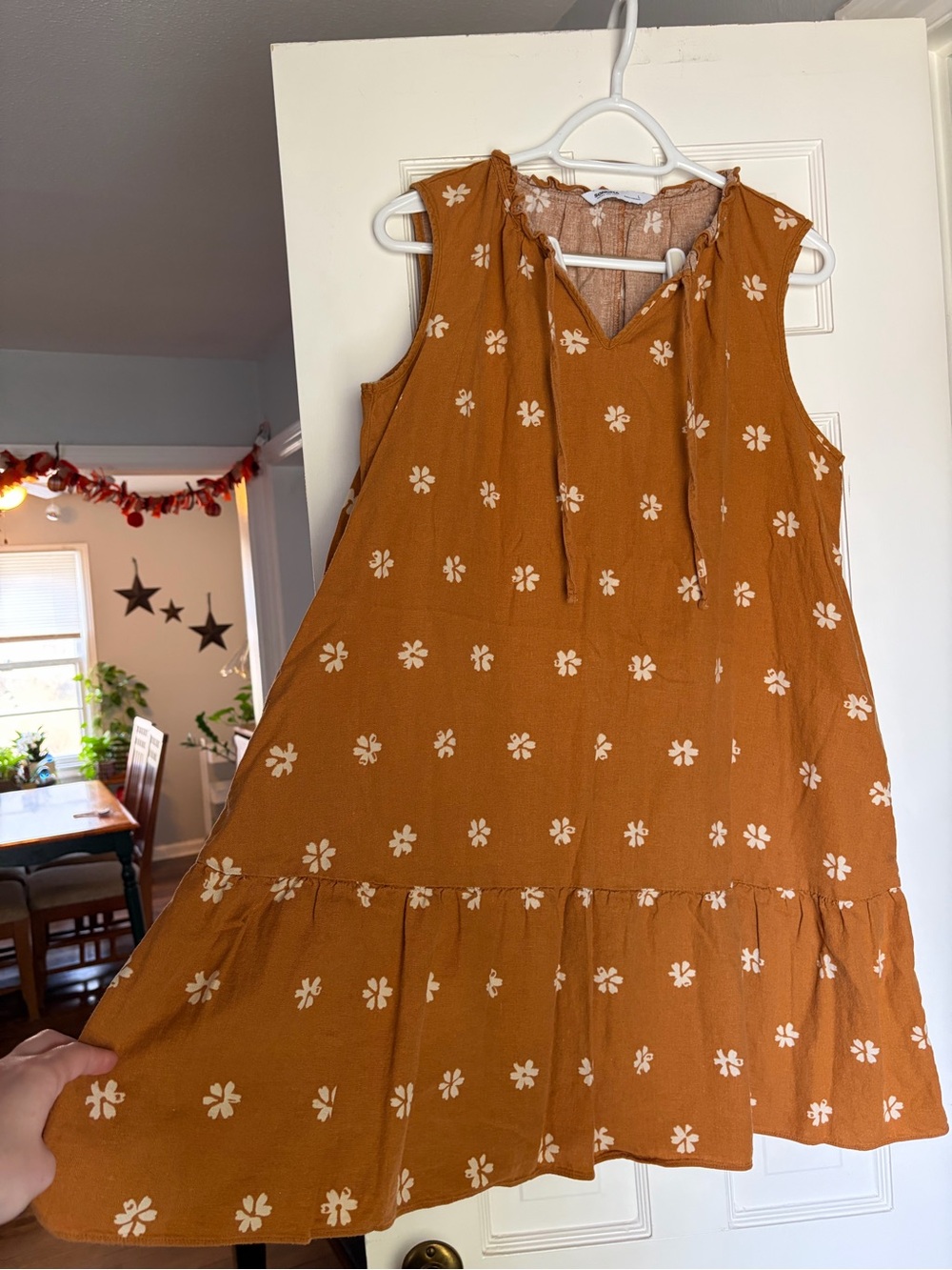 Sonoma Rust-Orange Floral Tie-Neck Mini Dress